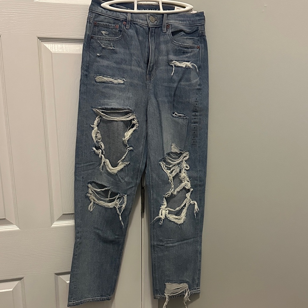 American Eagle Outfitters Light Blue Denim with Brown Patch
